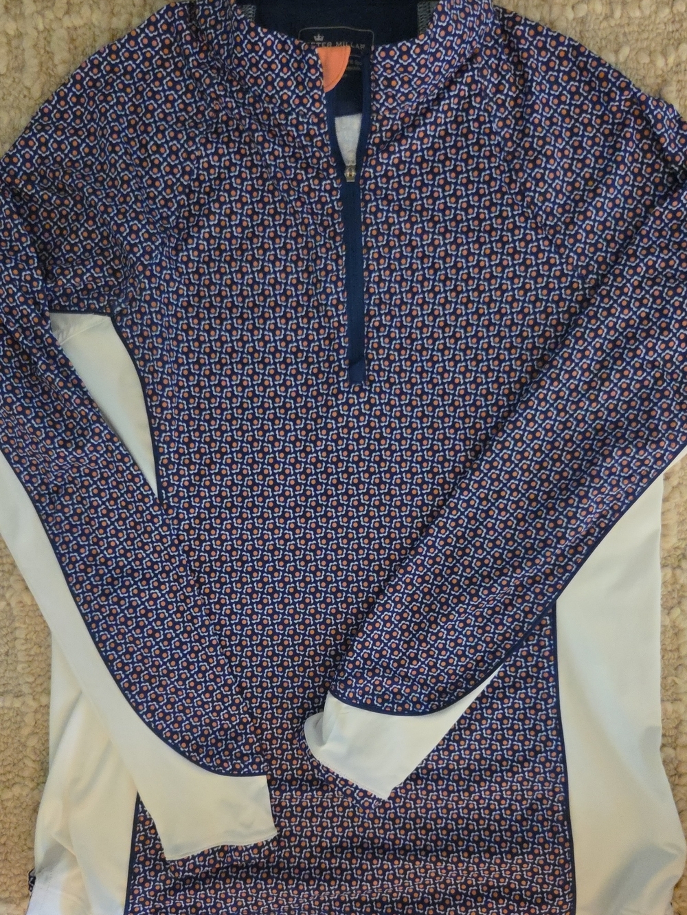 Peter Millar Women's S Blue Orange Floral Geometric Performance Quarter Zip Pull